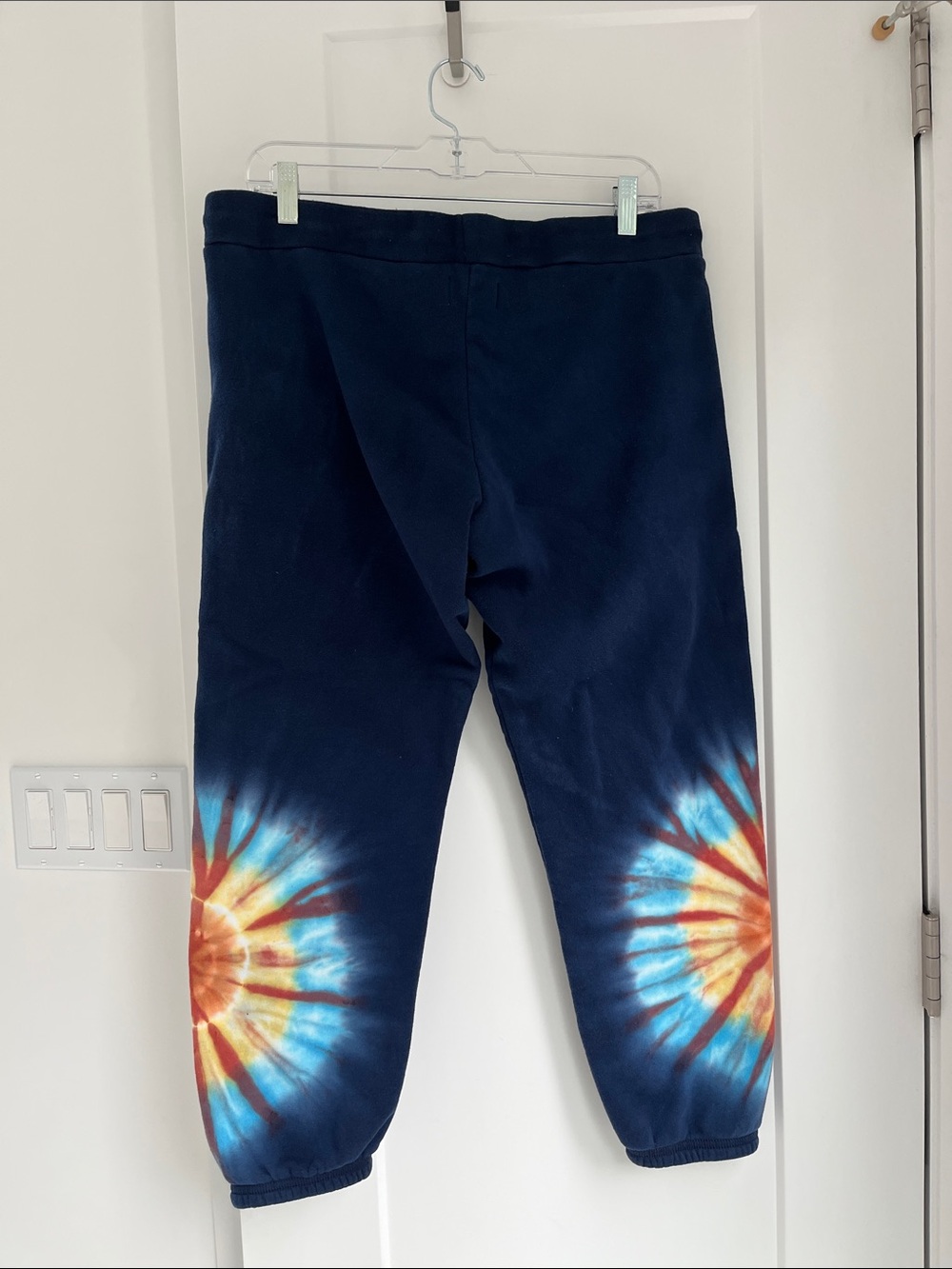Lauren Moshi Sweatpants Navy Blue Yellow Lighting Bold Tie Dye L - Picture 5 of 6
